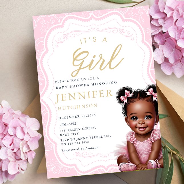 It's A Girl African American Baby Girl Shower Invitation (It's A Girl African American Baby Girl Shower Invitation)