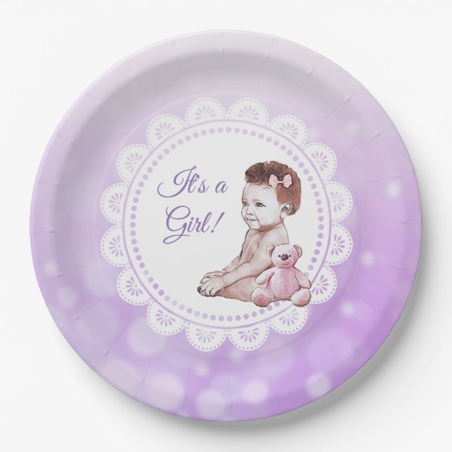 It's a Girl African American Baby Shower Paper Plate (Front)