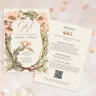 It's a Girl All in One Pink Roses Baby Shower  Invitation