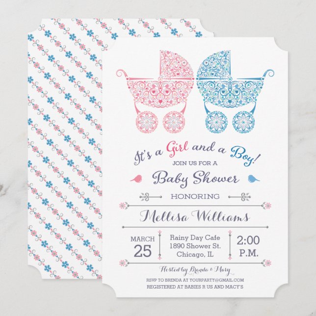 It's a Girl and a Boy! Twins Baby Shower Invite (Front/Back)