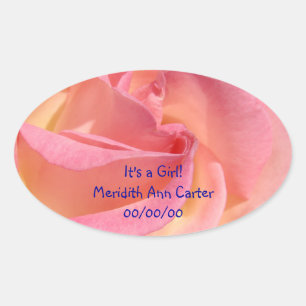 It's a Girl! announcement stickers Pink Rose