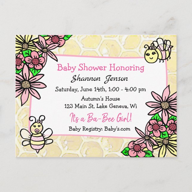 It's a Girl Ba-bee Baby Shower Invitations (Front)