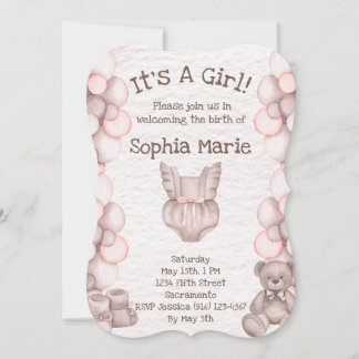 It's A Girl Baby Announcement Shower Invitation