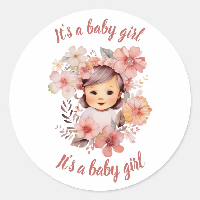 It's a girl baby announcement sticker (Front)