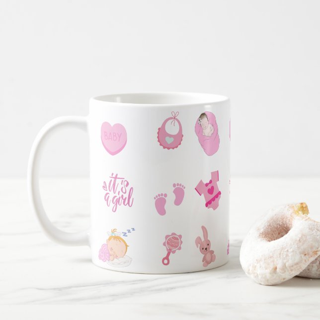 It's a Girl! Baby Birth, Baby Shower Gift Coffee Mug (With Donut)