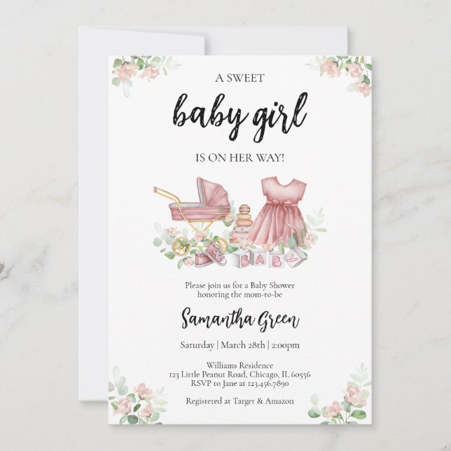 It's a Girl Baby Clothes Baby Shower Invitation (Front)