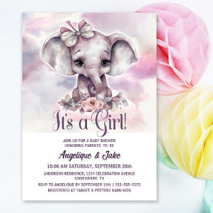 It's a Girl Baby Elephant Girl Baby Shower Invitation