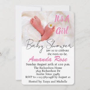 It's A Girl Baby Feet with Daisy Holiday Card