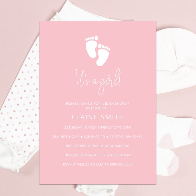 Its a Girl Baby Footprint Cute Pink Baby Shower Invitation (Its a Girl Baby Footprint Cute Pink Baby Shower Invitation)