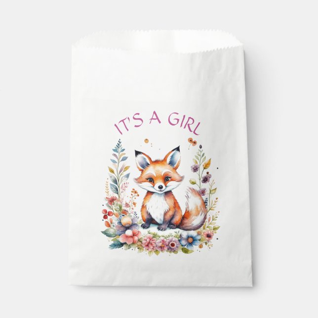 It's a Girl | Baby Fox and Flowers Baby Shower Favour Bag (Front)