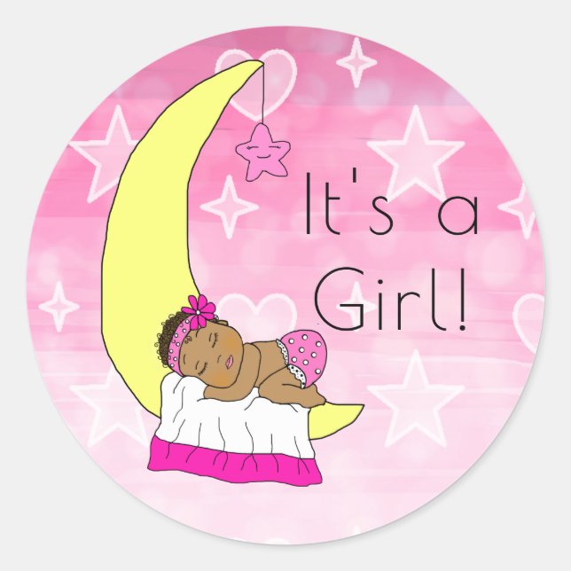 It's a Girl , Baby Girl on Moon Pink Ethnic Classic Round Sticker (Front)