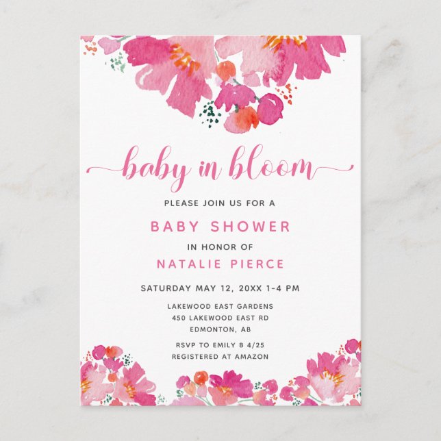 It's a Girl Baby in Bloom Baby Shower Pink Floral Postcard (Front)