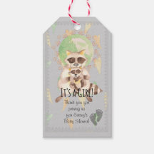 It's a Girl! Baby Racoon Gift Tag