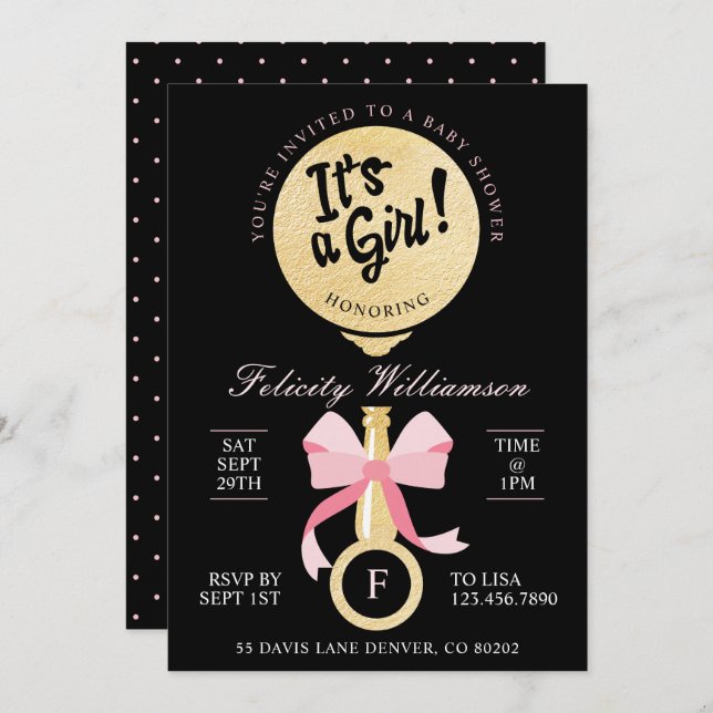 It's A Girl Baby Rattle Baby Shower Invitation (Front/Back)