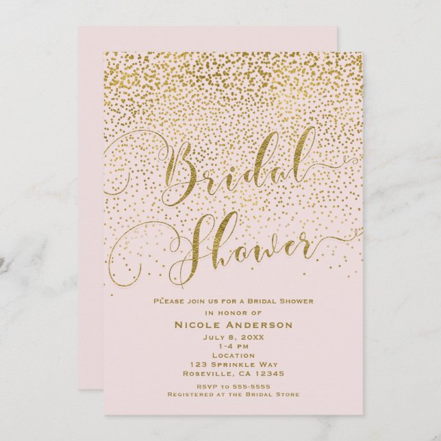 It's A Girl Baby Shower Blush Pink & Gold Confetti Invitation (Front/Back)