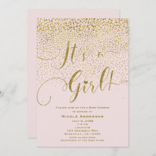 It's A Girl Baby Shower Blush Pink & Gold Confetti Invitation