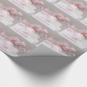 It's a girl baby shower candy safety pin wrapping paper