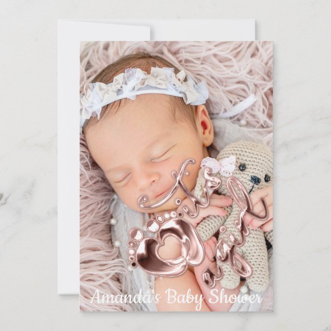 It's A Girl Baby Shower Custom Photo Rose Script Invitation (Back)