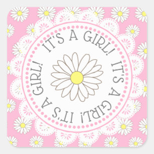 ITS A GIRL BABY SHOWER Daisy Themed Stickers