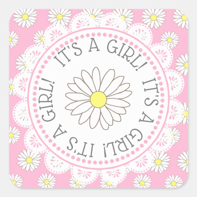 ITS A GIRL BABY SHOWER  Daisy Themed Stickers (Front)