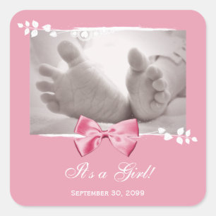 Its a Girl Baby Shower Elegant Birth Announcement Square Sticker