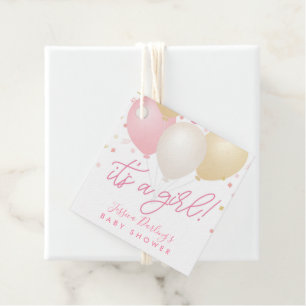It's a girl baby shower favour tags pink balloons