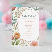 Its A Girl Baby Shower Floral Invitation