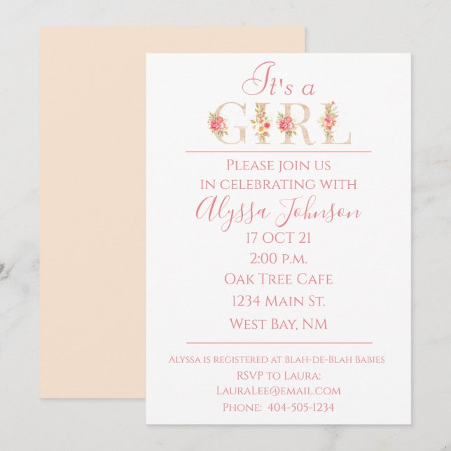 It's a Girl Baby Shower Invitation (Front/Back)