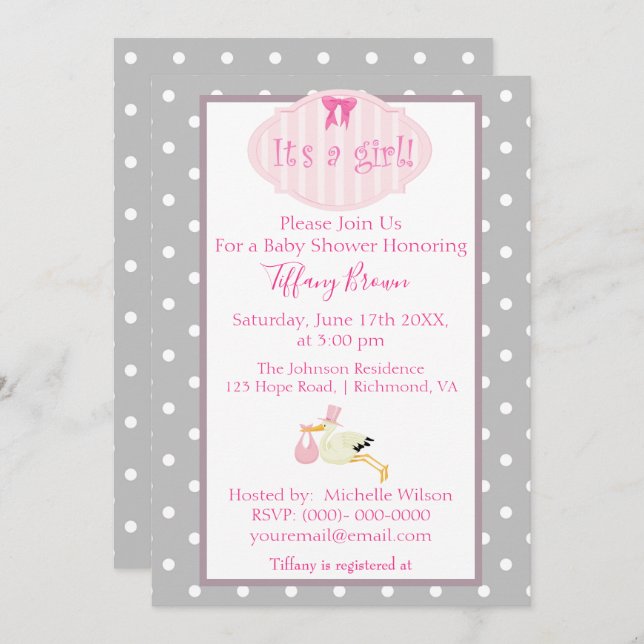 Its a Girl Baby Shower Invitation (Front/Back)