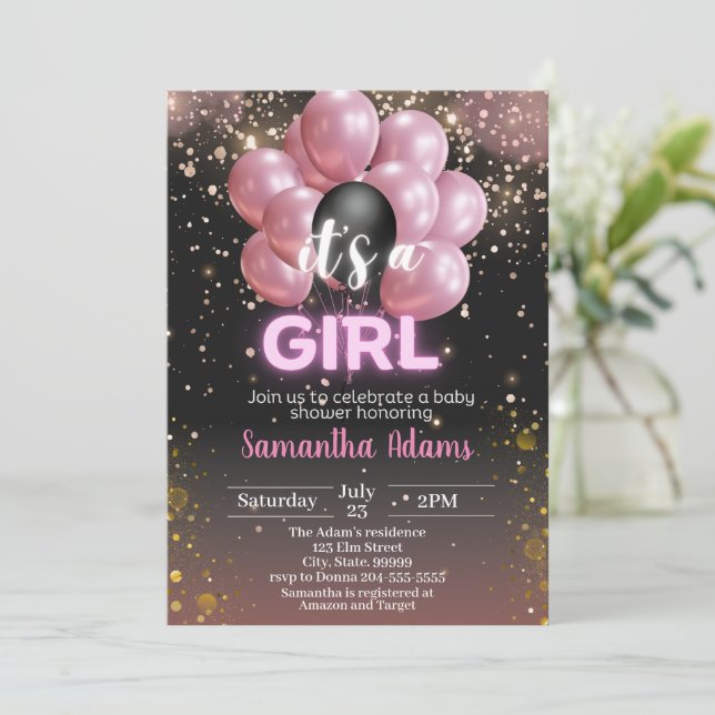 It's a Girl Baby Shower  Invitation (Standing Front)
