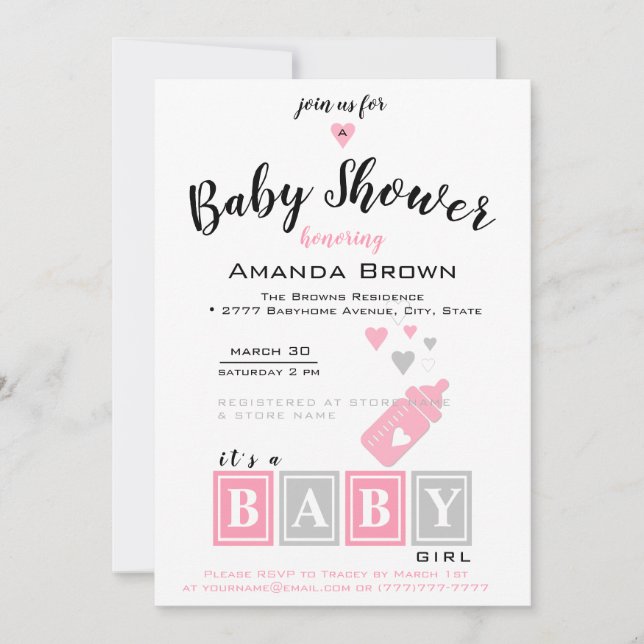 It's a Girl Baby Shower Invitation (Front)