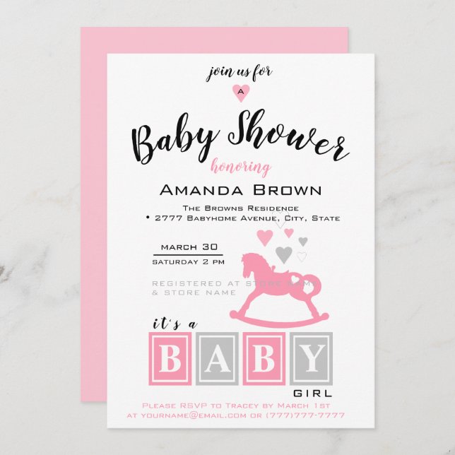 It's a Girl Baby Shower Invitation (Front/Back)