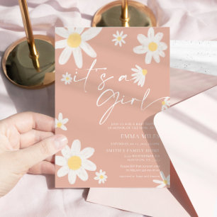 Its a Girl Baby Shower Invitation Pink Blush Daisy