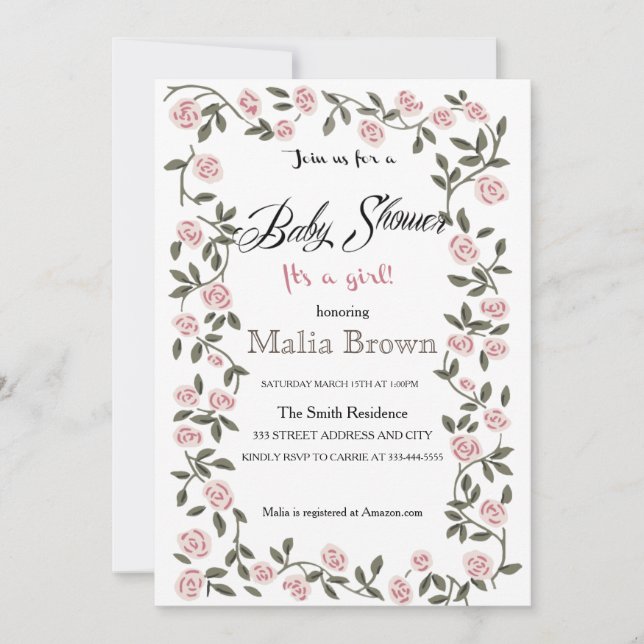 It's a Girl! Baby Shower Invitation  ~Roses~ (Front)