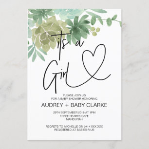 It's a Girl Baby Shower Party Green Succulents Invitation