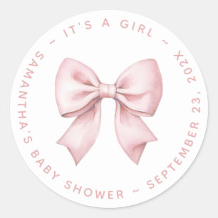 It's a Girl Baby Shower Pink Bow Classic Round Sticker