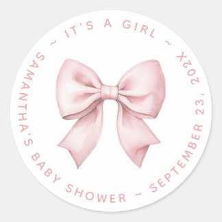 It's a Girl Baby Shower Pink Bow Classic Round Sticker