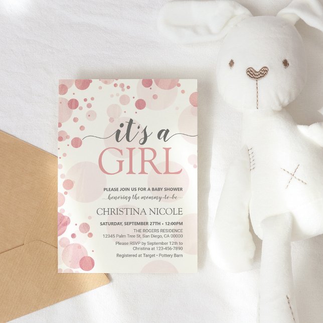 It's a Girl Baby Shower Pink Dots Invitation (Creator Uploaded)