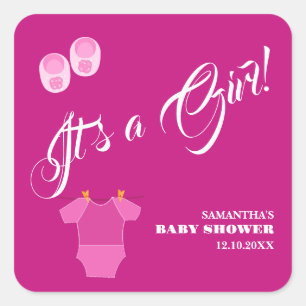 It's a Girl! Baby Shower Pink Modern. Square Sticker