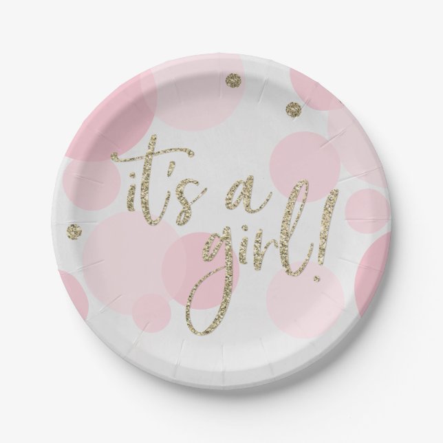 It's A Girl Baby Shower Pink Paper Plates (Front)