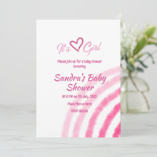 ITS A GIRL BABY SHOWER PINK RAINBOW PASTEL RETRO INVITATION