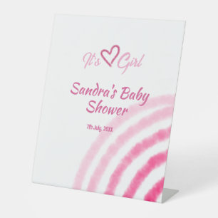 ITS A GIRL BABY SHOWER PINK RAINBOW PASTEL RETRO PEDESTAL SIGN