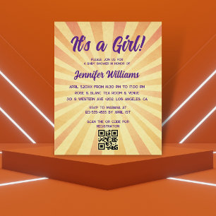 its a girl baby shower retro qr code invitation 