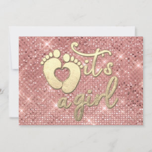 It's A Girl Baby Shower Rose Gold Feet Heart Invitation