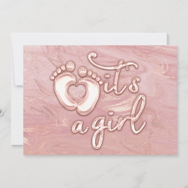  It's A Girl  Baby Shower Rose Marble Pink  Feet  Invitation (Back)