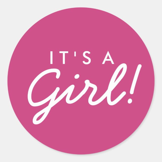 It's A Girl Baby Shower Sticker - Pink and White (Front)
