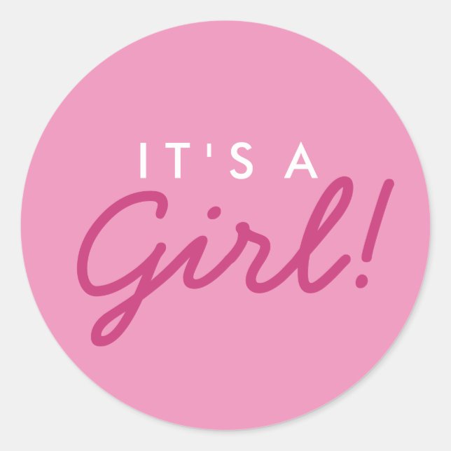 It's A Girl Baby Shower Sticker - Pink and White (Front)