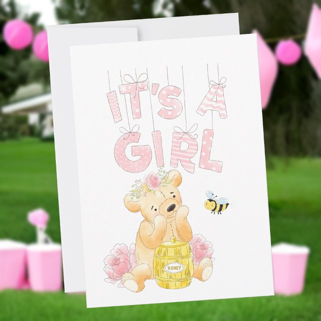 It's a Girl Baby Shower Teddy Bear HoneyBee Invitation (Creator Uploaded)