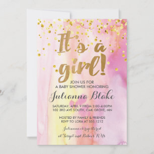 It's a Girl Baby Shower Watercolor Invitation