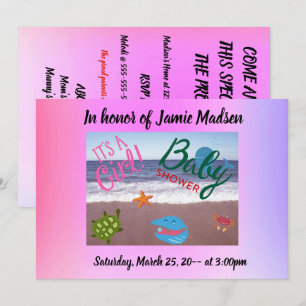 It's A Girl Baby Shower With Cute Ocean Critters I Invitation